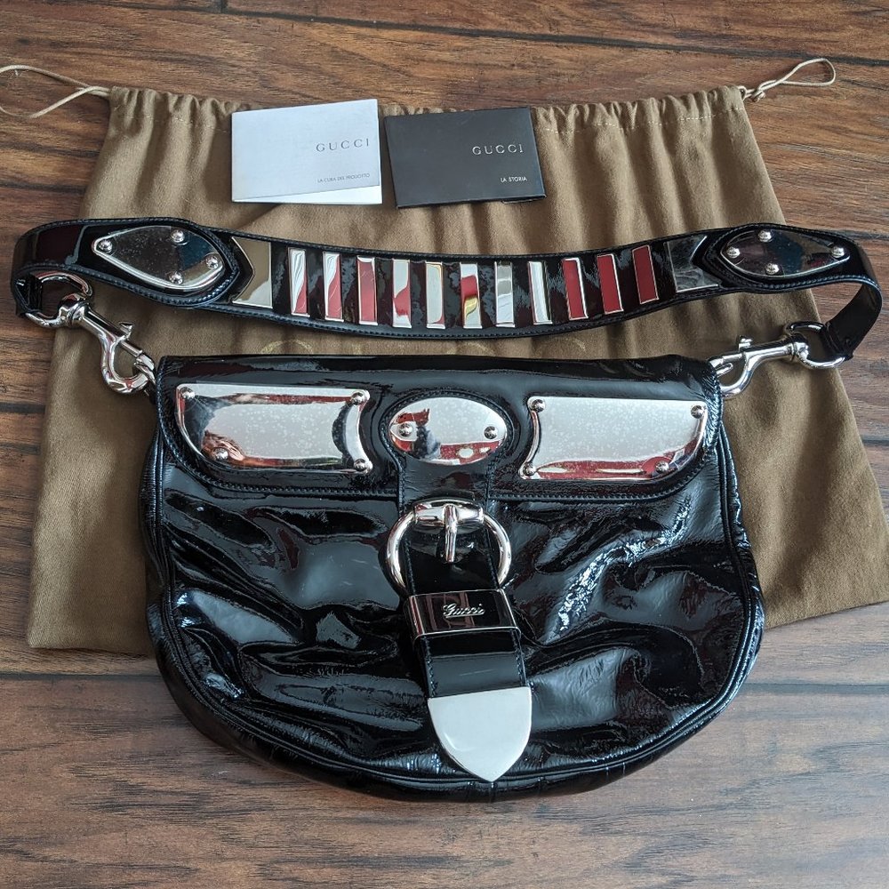 Gucci 2007 Romy Black Patent and Chrome Medium Handbag
